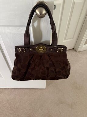 Coach Dark Brown Signature Shoulder Bag wGold Hardware & matching Coach wallet